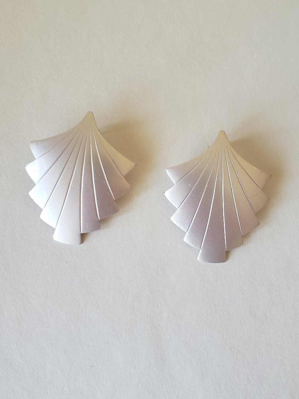 Vintage Art Deco Style Fan Earrings Brushed Metal